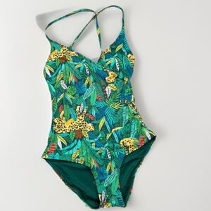 Palms Away Womens XS Tropical Animal Print Crisscross One Piece Swimsuit